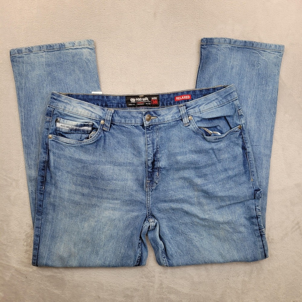 Ecko Unltd Jeans Mens 38 Relaxed Fit Blue Denim Straight Leg Carpenter Pockets